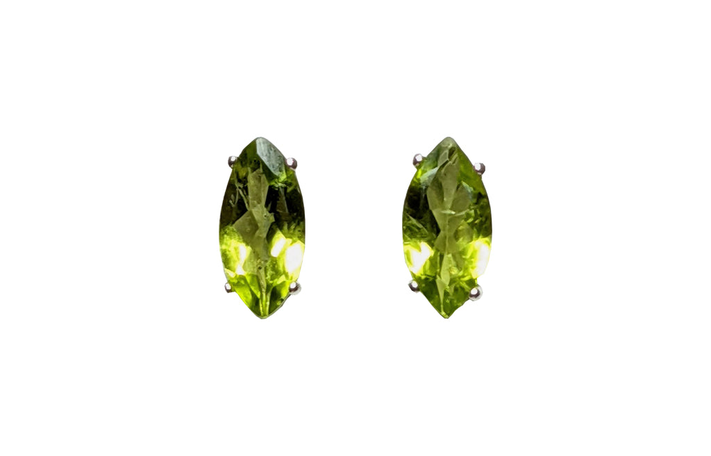 Sterling Silver Marquis cut Peridot studs