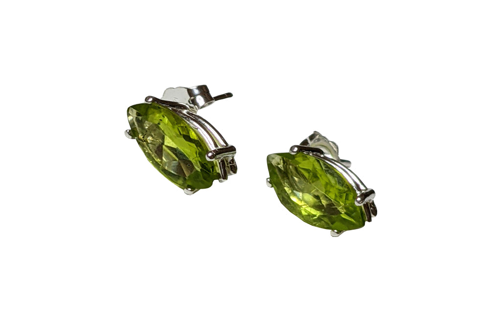 Sterling Silver Marquis cut Peridot studs