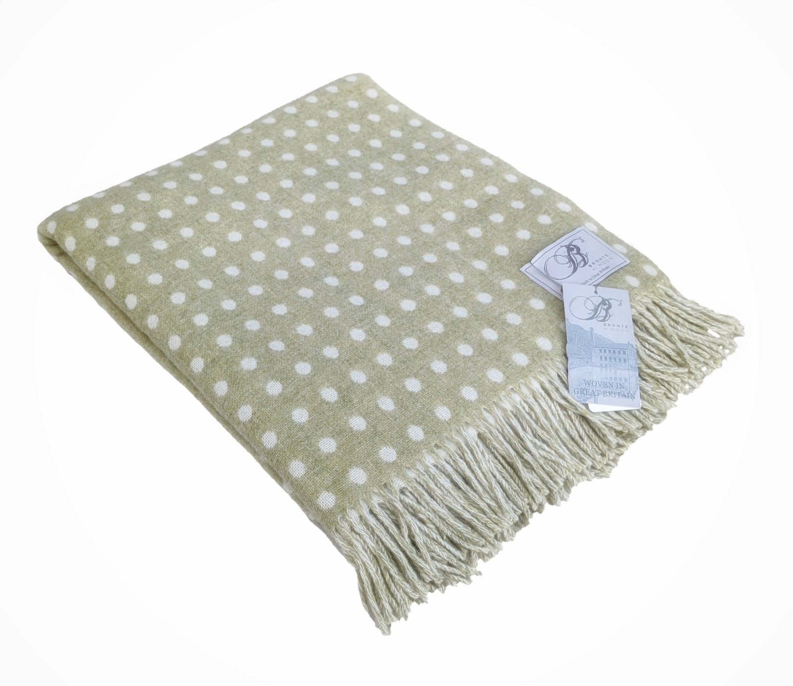 Bronte moon throw - Sage green white spot