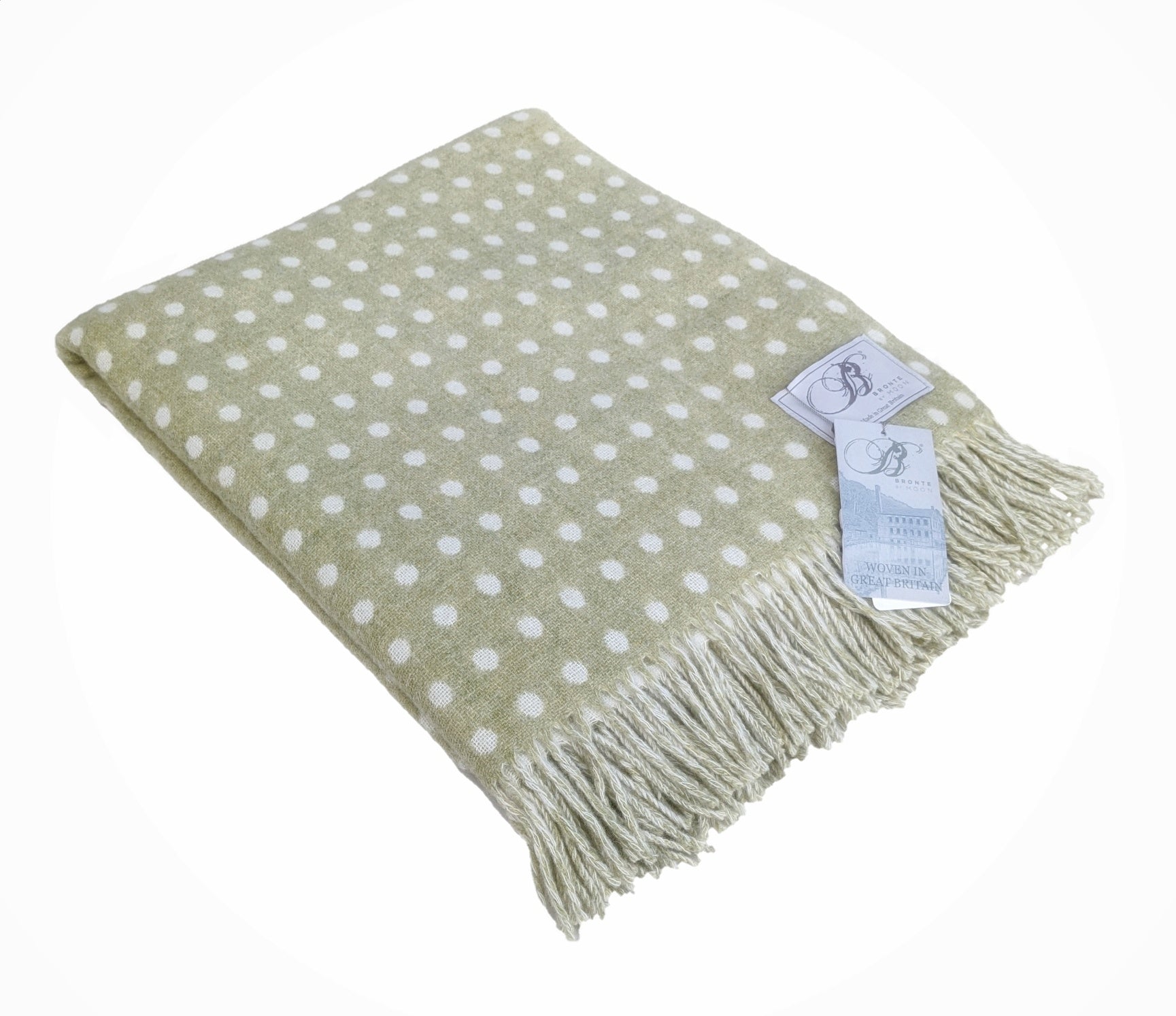Bronte moon throw - Sage green white spot
