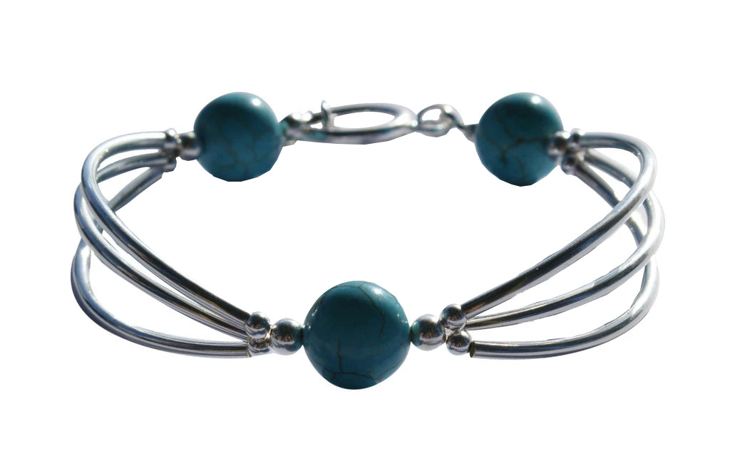 Turquoise & Sterling Silver tripple bar Designer Bracelet