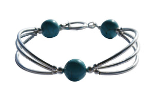 Turquoise & Sterling Silver tripple bar Designer Bracelet