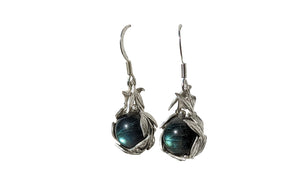 Labradorite and laurel leaves earrings
