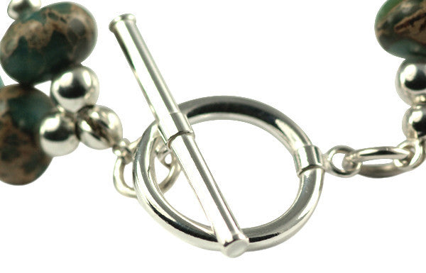 Blue Impression Jasper & Sterling Silver double bar Designer Bracelet.