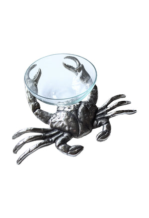 Crab with glass nibbles bowl