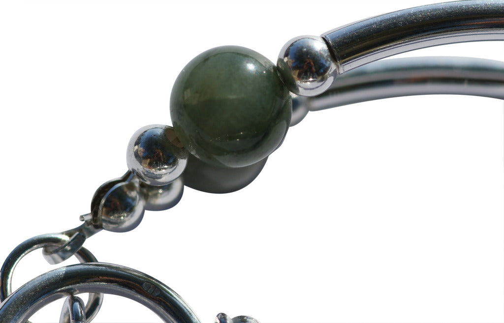 Rutilated Green Quartz  & Sterling Silver double bar Designer Bracelet.