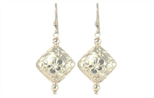 Solid Silver Embossed Flower Earrings