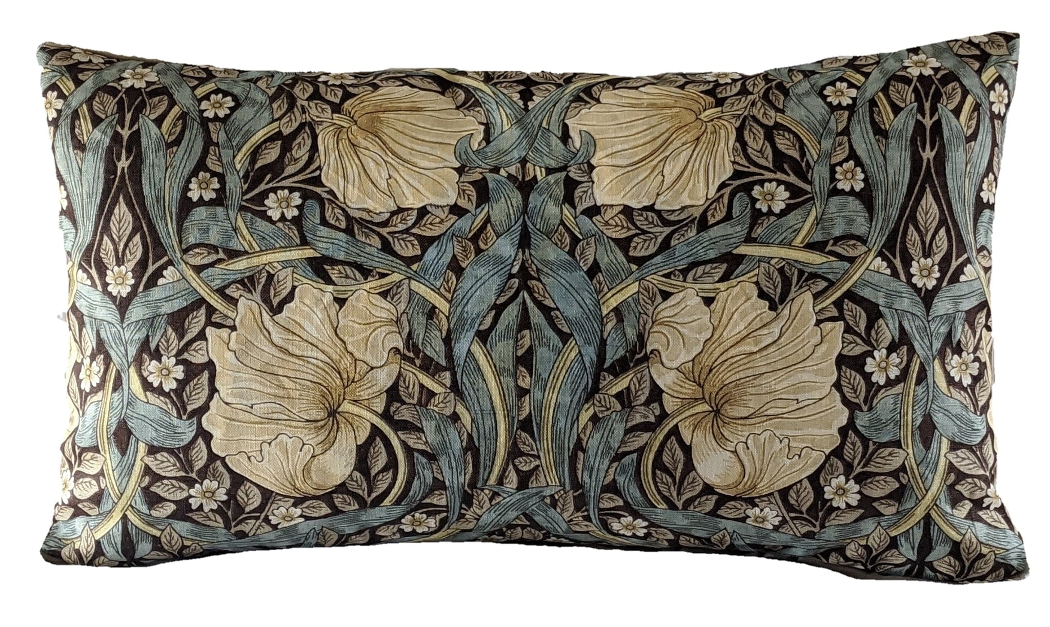 William Morris Pimpernel, bullrush / slate cushion