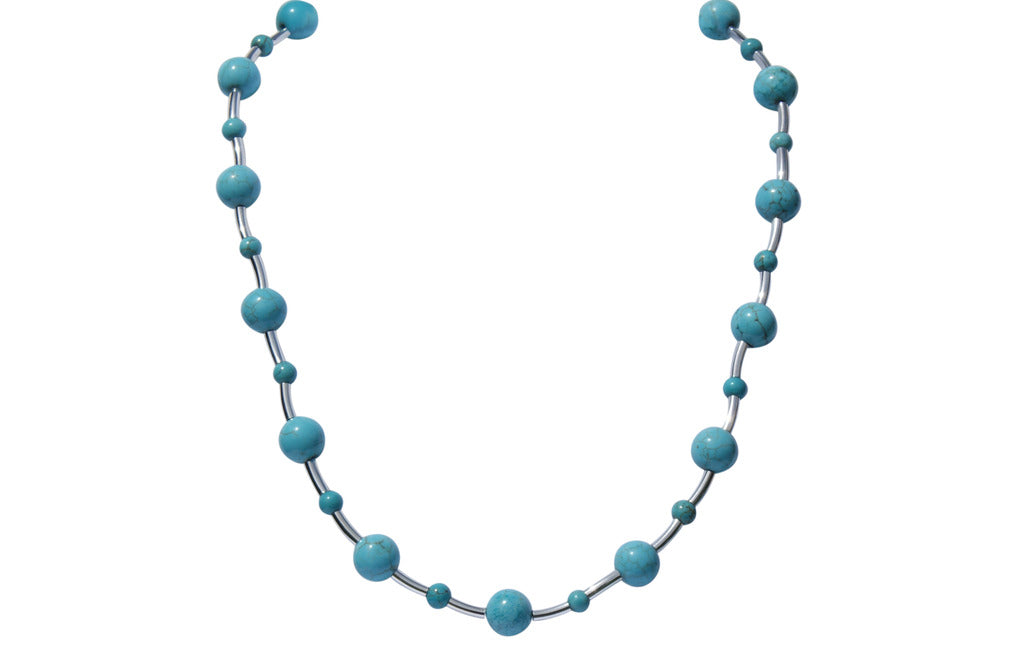 Turquoise and Solid Sterling Silver bar and clasp Necklace