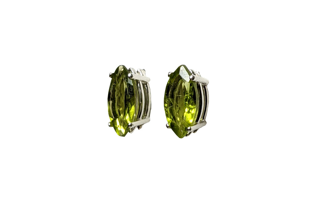 Sterling Silver Marquis cut Peridot studs