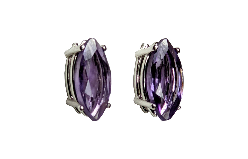 Sterling Silver Marquis cut Brazilian Amethyst studs