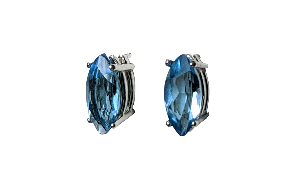 Sterling Silver Marquis cut Sky Blue Swiss Topaz studs