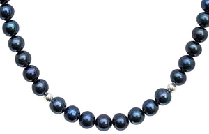 Dark Blue Freshwater Pearl and Sterling Silver Necklace