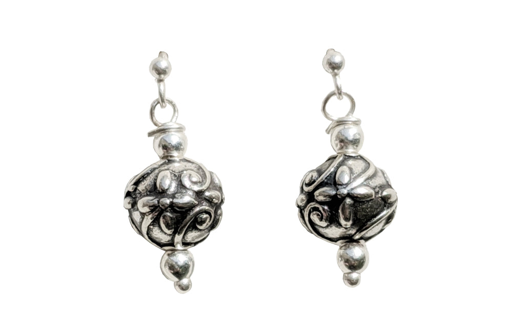 Solid Silver Flower Motif Stud Earrings