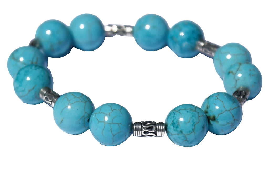 Turquoise and Solid Sterling Silver Snake Tube Bali Beads Extender Bracelet