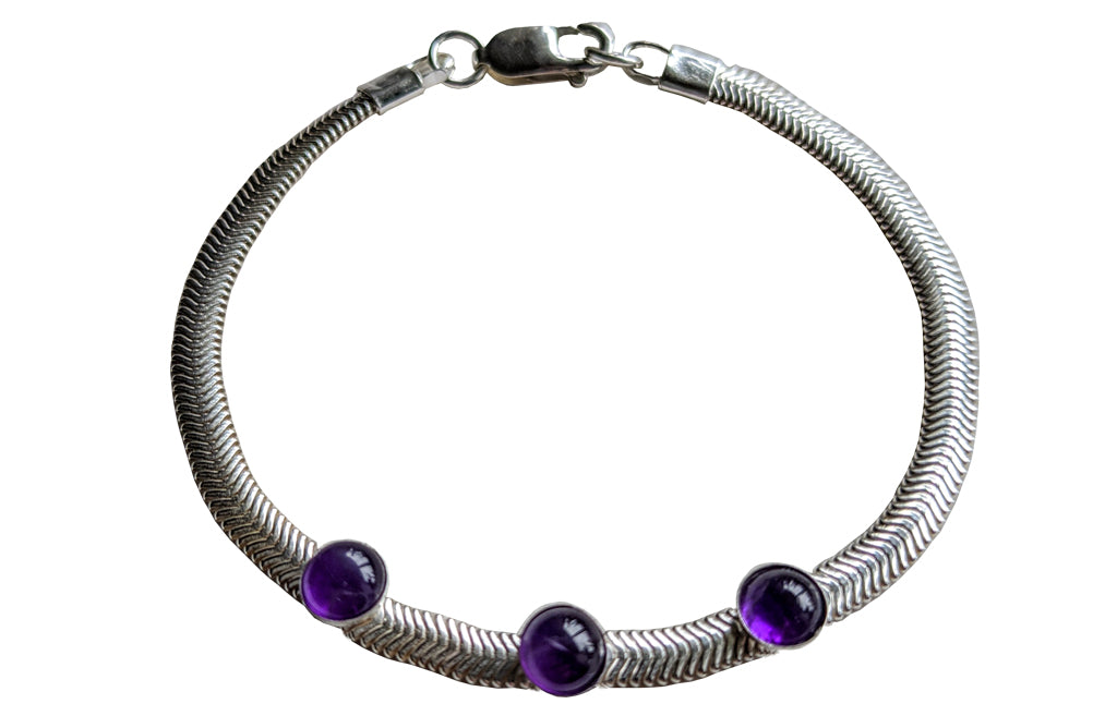 Amethyst 3 stone snake chain bracelet