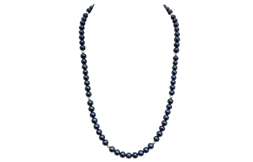 Dark Blue Freshwater Pearl and Sterling Silver Necklace
