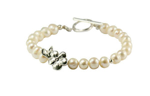 Ivory, Cream Freshwater Pearl and Solid Silver flower Bracelet.