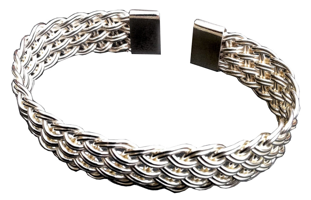 Solid Sterling Silver Woven Bangle Cuff