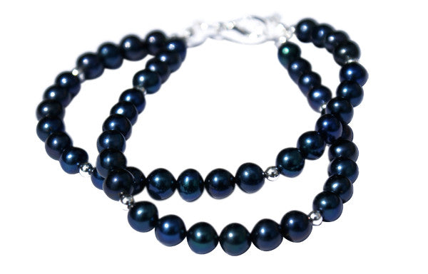 Dark Blue Freshwater Pearl and Sterling Silver Bracelet.