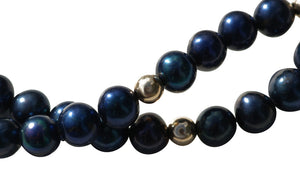 Dark Blue Freshwater Pearl and 9ct Solid Gold Bead Bracelet.