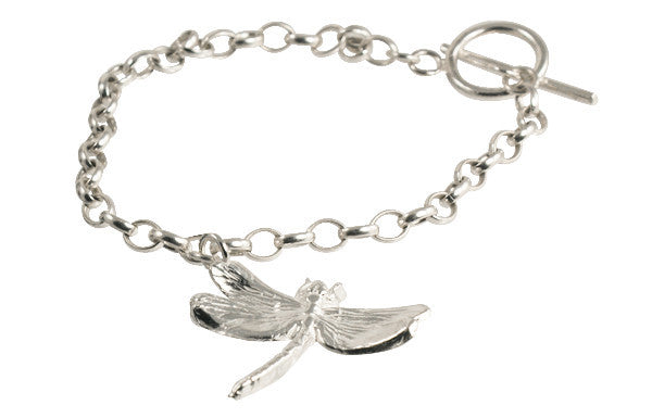 Sterling Silver chain bracelet  with Sterling Silver DragonFly  Charm