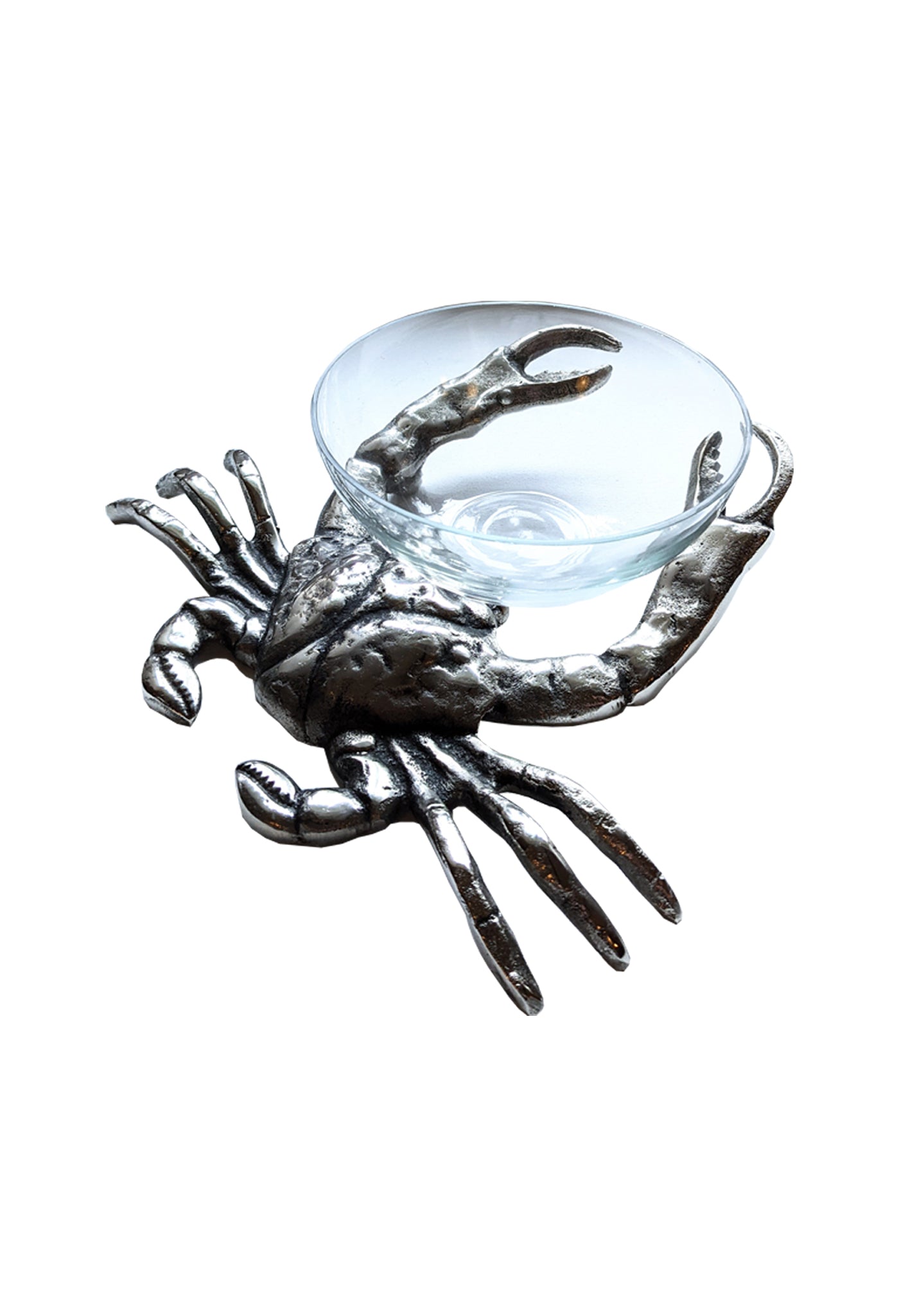 Crab with glass nibbles bowl