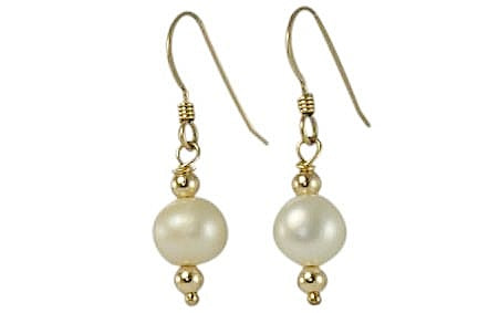 Single Ivory Freshwater Pearl with Solid 9ct Gold Bead Hook Earrings