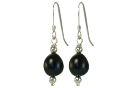 Black Freshwater Pearl and Solid Sterling Silver Hook Earrings