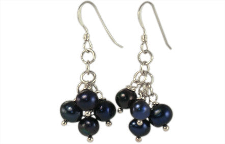 Dark Blue Freshwater Pearl and Solid Sterling Silver Hook Earrings