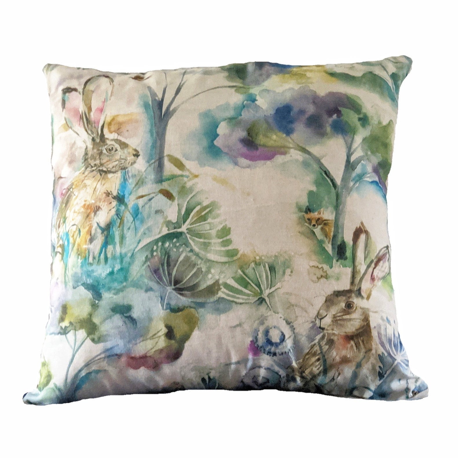 Voyage watercolour Hares Cushion look