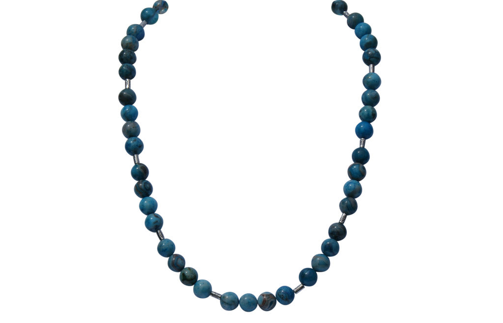 Larimar Blue Crazy Lace Agate, Solid Silver Fish Bead spacers and