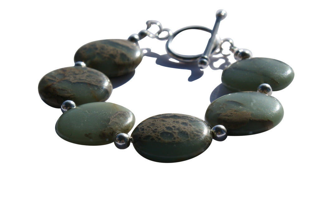 Impression Jasper and Solid Sterling Silver Beads and Clasp Bracelet.